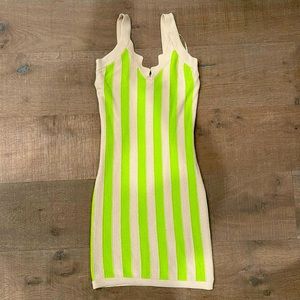 House of Harlow 1960 Neon Green and Cream Striped bodycon Dress XS